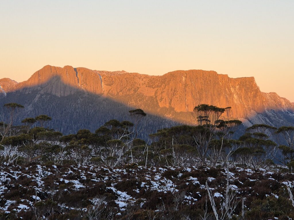 Twin Spires and Cathedral Mt at snset