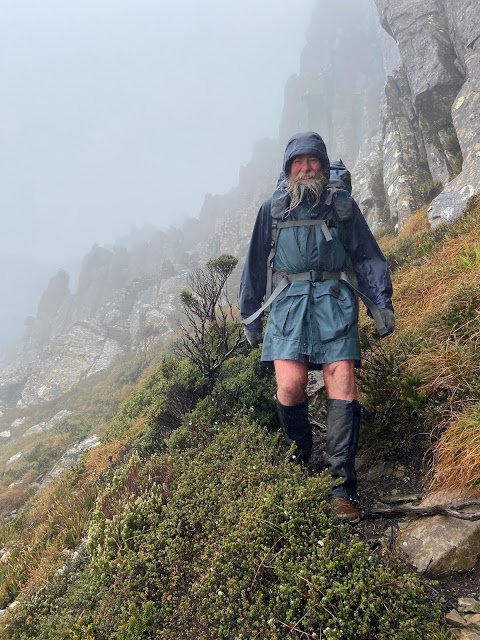 Hiker descending Precipitous Bluff