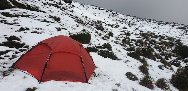 Red tent in snow